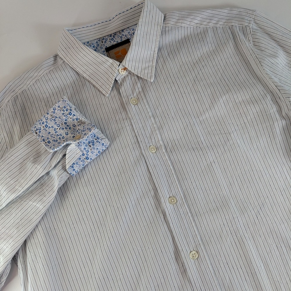 Hugo Boss Orange Mens Large Flip Cuff Long Sleeve Button Up Light Pattern Shirt